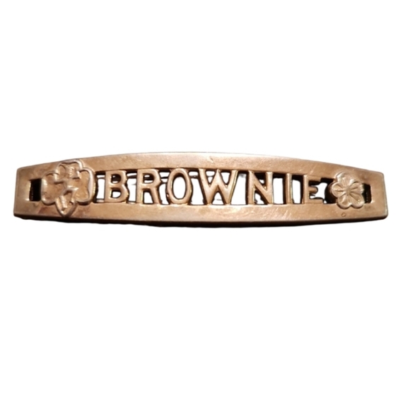 70s Gold 'Brownie' Girl Scouts Barrette - Picture 1 of 2